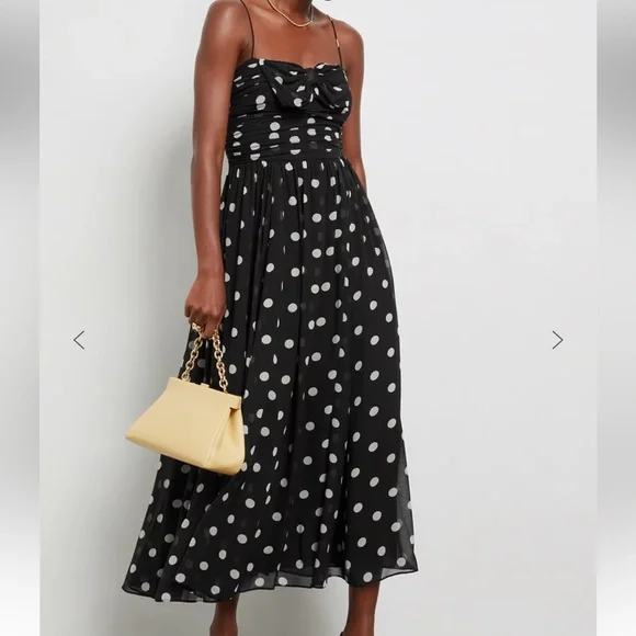 NWT DÔEN DOEN Maryanna Midi Dress Black NOIR SOLSTICE SKY Polka DOT M - Picture 4 of 11